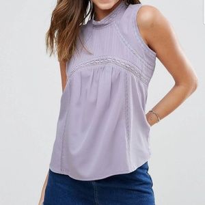 ASOS Lavender Sleeveless Mock Neck Lace Blouse